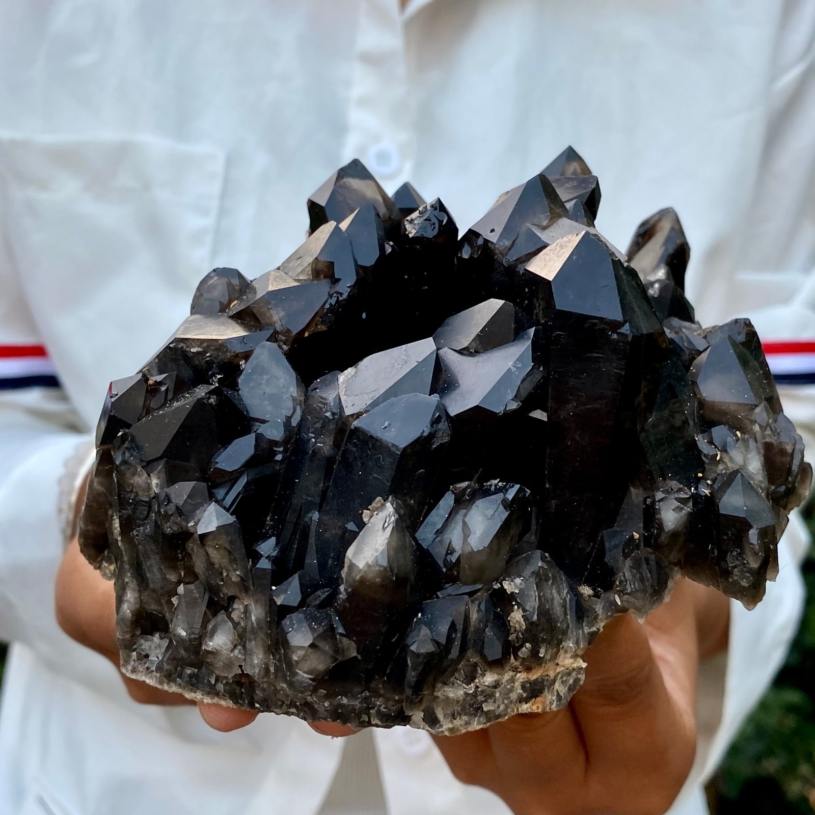 1.9LB New Black Phantom Quartz Crystal Cluster Mineral Specimen Spiritual The