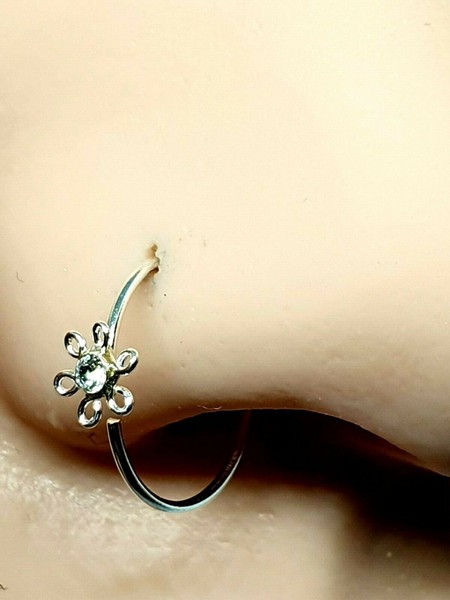 925 Silber Nasenring Filigran Blume Cz Zirkonia 22 G (0,6 Mm) 10 Mm Ring-image