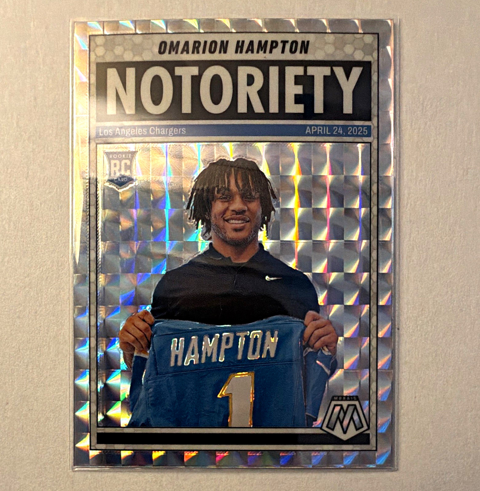 Panini 2025 Mosaic Notoriety Omarion Hampton #20 RC Los Angeles Chargers