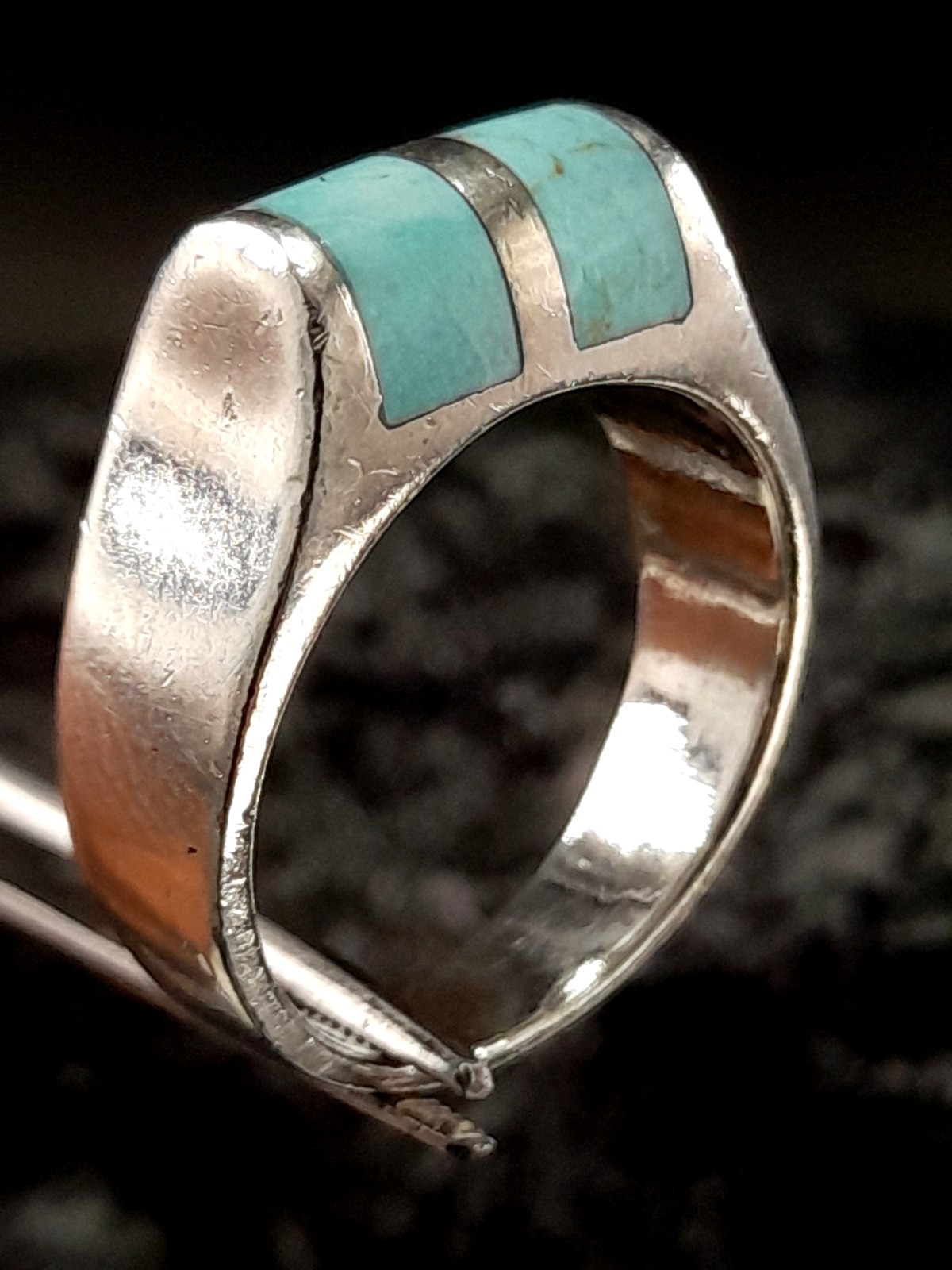 Sterling Silver Turquoise Ring, Modernist, Heavy Chunky Size R, 8.3g image 2