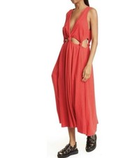 FARM RIO Women’s Knotted Cutout Midi Dress Size Small Red Summer Vacation Beach