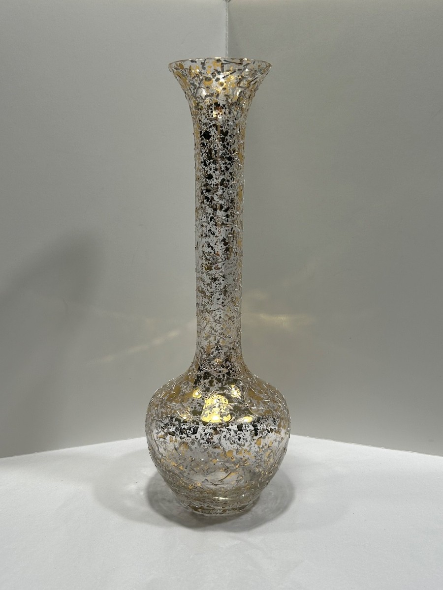 Beautiful Vintage Mid-Century 10” Glass Flower Vase with Gold