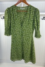 Reformation Alison Green Floral Mini Dress Women’s 2 Puff Sleeve Button Front