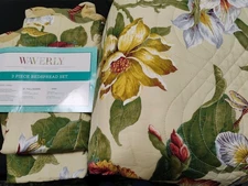 Full/Queen Bedspread Set, Laurel Springs Parchment Floral 3-Piece Reversible