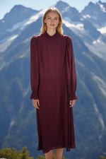 Reformation Stevi Burgundy Midi Dress Sheer Sleeves Button Detailing High Neck