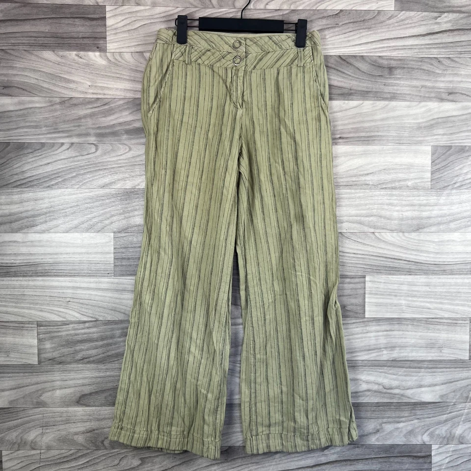 Pantalones para mujer Anthropologie Sitwell pierna ancha 6 verde mezcla de lino rayas informales Foto 2 de 4