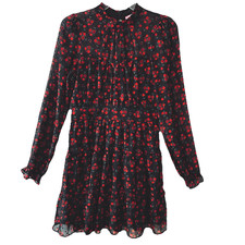 Francescas Mi Ami Dark Romance Dress Red Rose Mock Neck Sz M Sheer Sleeve Mini