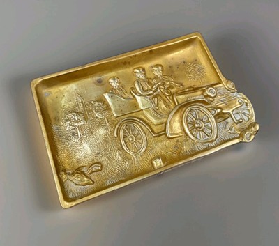 Oldtimer Automobilia Bilderplatte/Ringschale/Aschenbecher Oldtimer massiv Messing Relief
