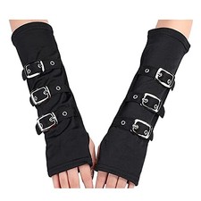 Mrotrida Women's Punk Fingerless Glove Cosplay Ripped Gloves Black Wristband