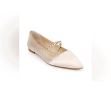 Jewel Badgley Mischka Blush Satin Rhinestone Strap Pointed Toe Flats Size 7