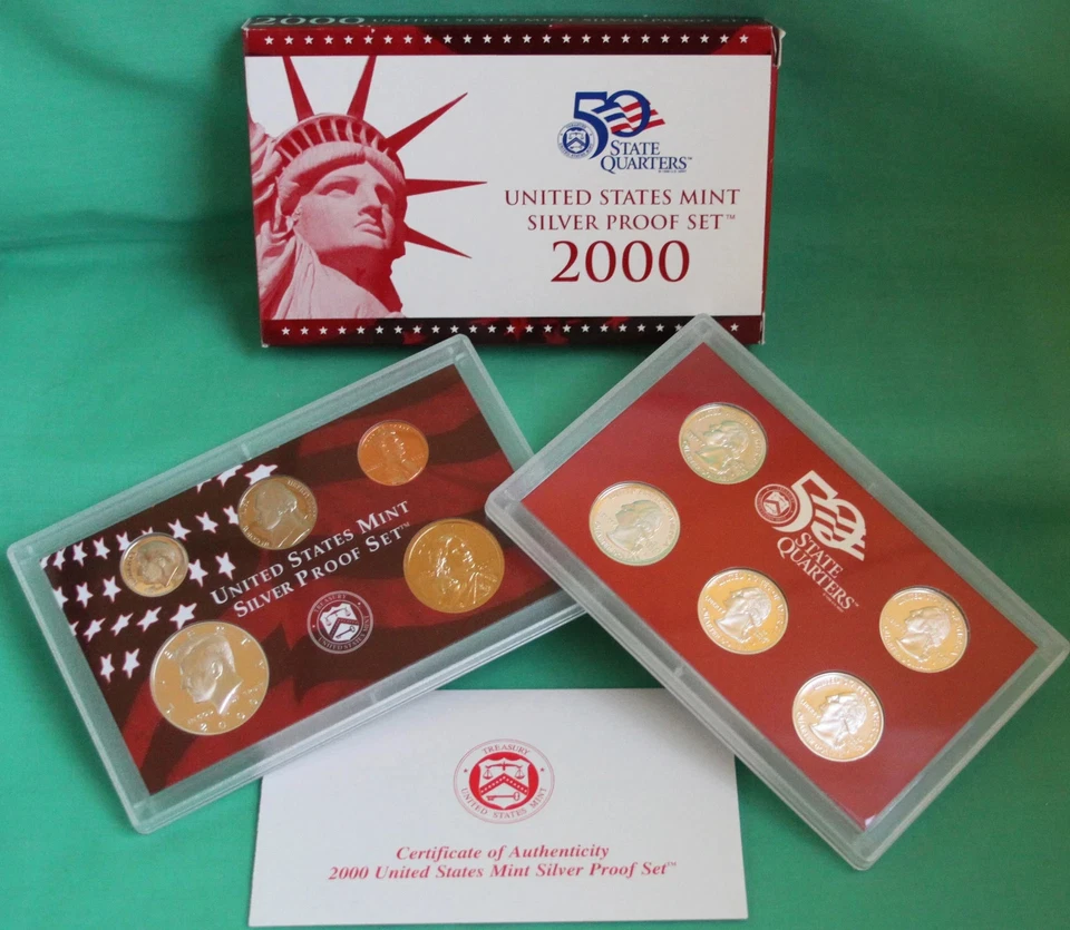 2000 SILVER Proof Set United States Mint ANNUAL 10 Coin with State 25c Box + COA - Image 3 of 4
