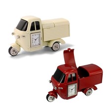 Metall Tischuhr dreirädriger Roller Arpe beige / rot Schreibtischuhr Siva Clocks