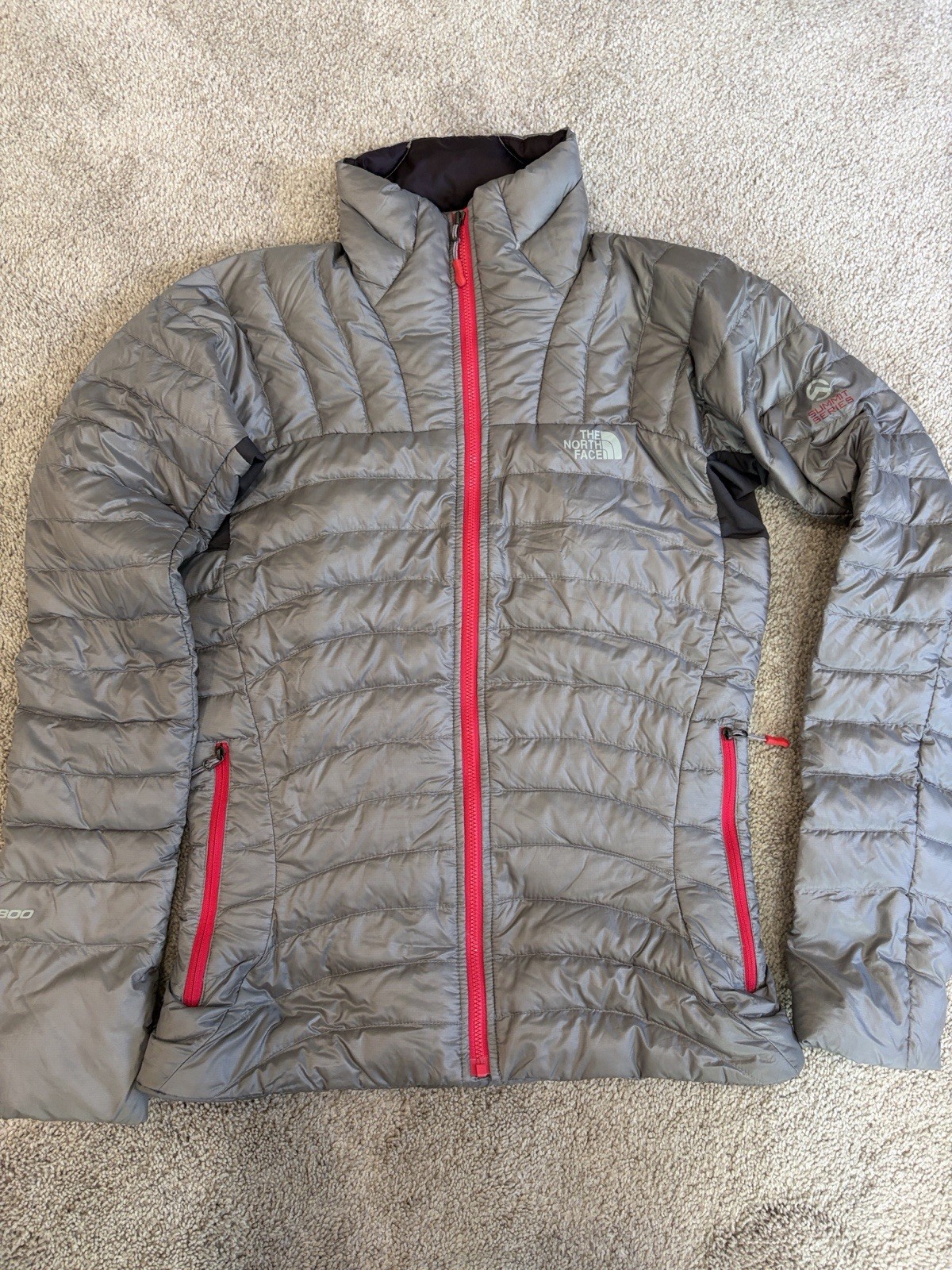 The North Face Summit Series 900 Women's Gray Red Puffer Jacket XS Full Zip