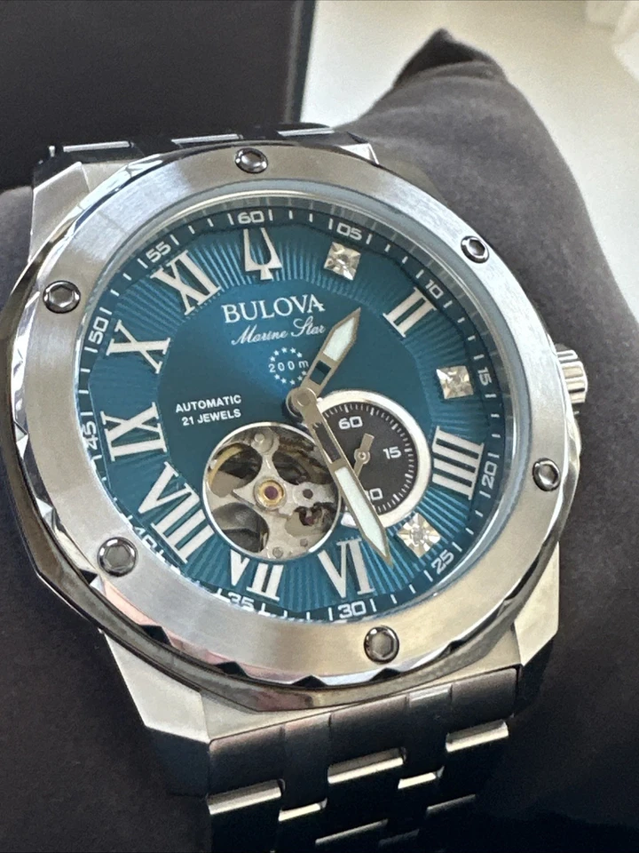 Bulova Men's Marine Star Automatic Silver Stainless Steel Watch 45 MM 98D184 - Image 2 of 4