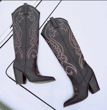 STEVE MADDEN Womens Black Dual Pull-Tabs Lasso Leather Western Boot 5 Cowgirl