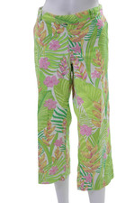 Lilly Pulitzer Women Green Floral Capri Pants 100 Cotton Size 8