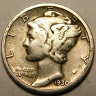 1930 S Mercury Dime 90% Silver F-VF  "Actual Coin Pictured - Appears Cleaned"