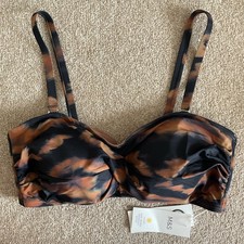 M&S Size 18 Pretty Bandeau Bikini Top Bra Dark Brown Mix Black Padded Non Wired