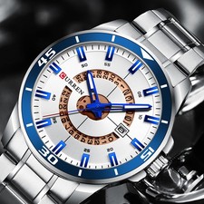 Mode Herren Edelstahl Uhren Sport Designer Zifferblatt Datum Quarz Armbanduhr