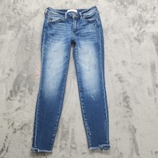 Kancan Jeans Womens 3/25 Blue Landon Mid Rise Ankle Skinny Distressed Raw Hem