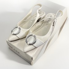 Anne Klein Women's size 10M White Slingbacks Silver Ring Accent Low Block Heel