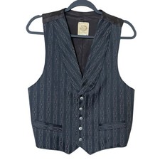 VTG Wah Maker Frontier Mens Vest M Metal Button Striped Diamond Pattern Western