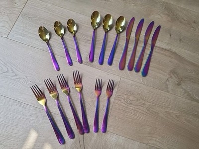 Cambridge Rainbow Color Flatware 16 Pieces Iridescent Stainless Replacement