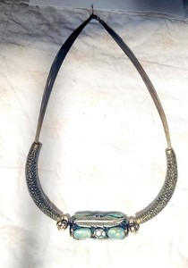 OOAK Corki Weeks Handmade Lampwork Kaleidoscop Glass Necklace Turquoise Feather