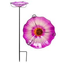 G128 29 Inch Height Glass Purple Flower Bird Baths Bird Feeder with Metal Stake