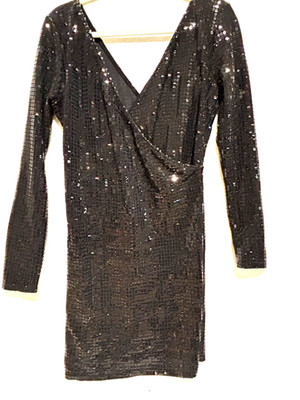 Free Press Black Sequins Sexy Mini Party Dress Crisscross Sz M Cocktail formal