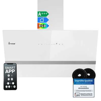 KKT KOLBE Dunstabzugshaube 90cm Umluft Abluft Kopffrei Wandhaube Schräghaube weiß WLAN