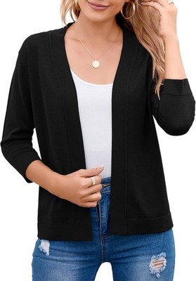 Women's 3/4 Sleeve Cropped Cardigan Sweater Open Front Knit Shrug for Dresses