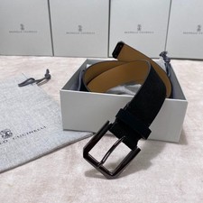 Brunello Cucinelli Black Suede Leather Gunmetal Buckle 35MM Men Belt w/ Box
