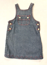 VTG Baby Gap Girl Denim Overall Romper Dress 4 yr herringbone blue red stitching