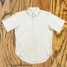 Vintage 60  s / 70  s Arrow Kent Yellow Button Up Pocket Shirt with Blue Stripes
