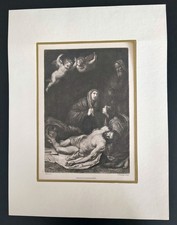 "Kreuzabnahme" Radierung von W.Krauskopf nach Ribera bei Angerer um 1880