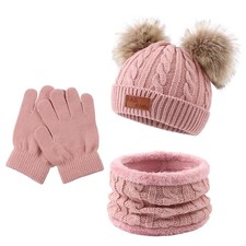 Peecabe Baby Beanie Fall Winter Toddler Knit Hat Scarf Glove 1-4T, Skin Pink