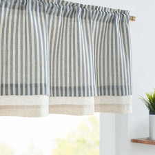 Linen Valance Curtain Striped Small Window Curtain Double Layer Light Filtering