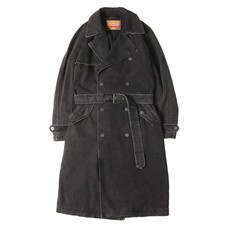 DIESEL Coat Black Size: L | Washed Denim Double Breasted Long Trench Used BEEG-0