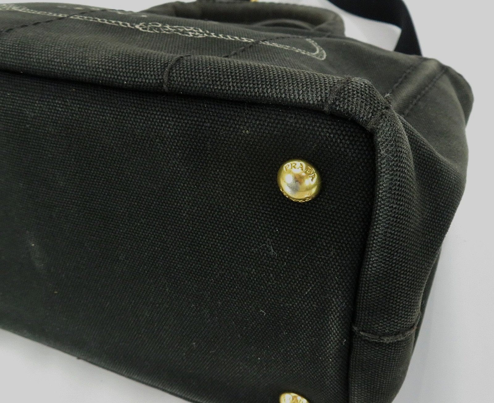 Auth PRADA Canapa Black Canvas 2-Way Shopping Hand Shoulder Bag Purse #62736 thumbnail 8