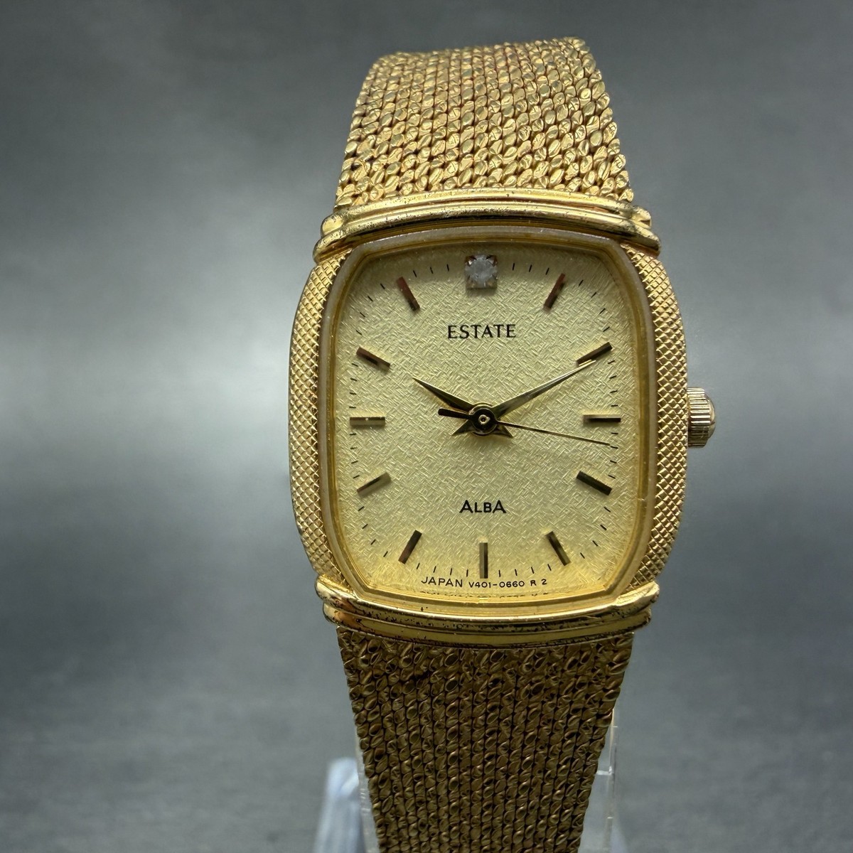 Seiko Alba Estate Tank Watch Women 19mm Champagne Dial Gold Tone