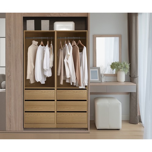 Oikiture Wardrobe Clothes Storage Organizer 3 Drawers Hanging Rail Natural - Picture 2 of 10