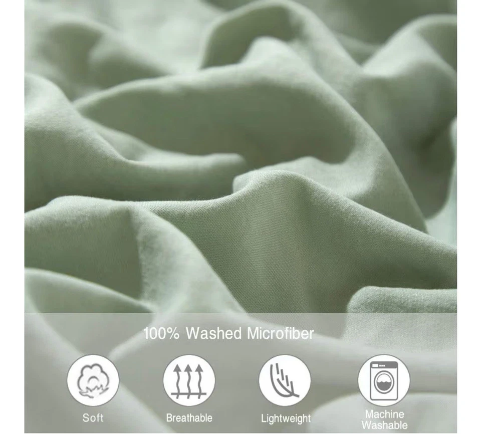 Queen Duvet cover set 3-piece tassels bohemian sage green 100% microfiber  - Image 3 of 4