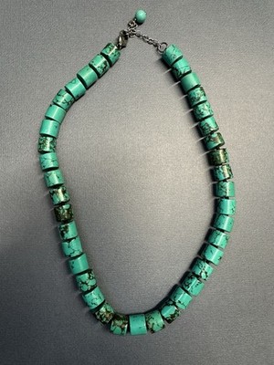 Artist Lucas Lameth LUC 925 Sterling Silver Turquoise Cylinder Necklace 18''