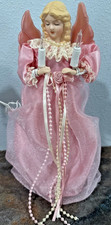 Vintage Pink Porcelain Face Angel Christmas Tree Topper 10-Light Lighted Y2K