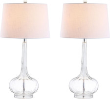 Set of 2 28.5" Clear Glass Teardrop LED Table Lamps with White Shade