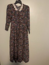 Laura Ashley Vintage 1980s Floral Lace Collar Cottage Core Prairie Dress Size 8