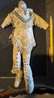 Antique Native American Sioux Doll Hide Beaded. Played With & has Damage