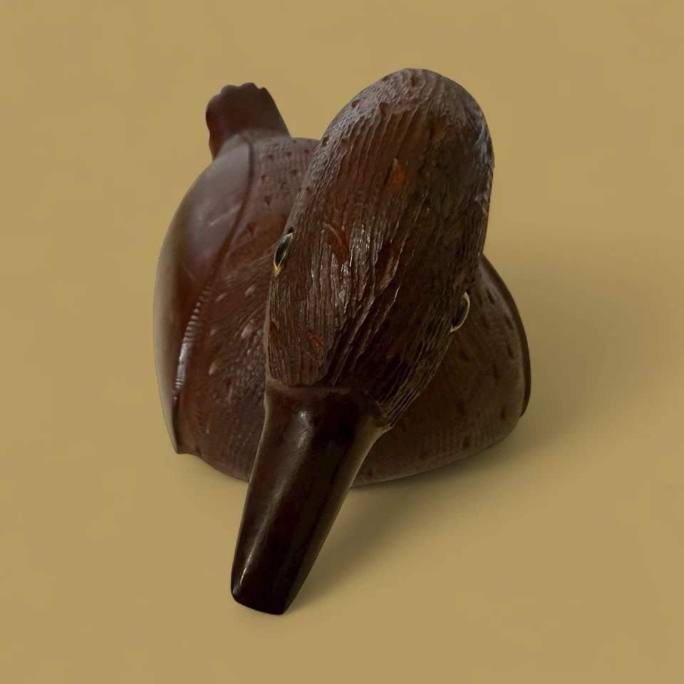 Boneco vintage esculpido à mão madeira pato marrom escuro madeira maciça decoração para casa - Imagem 2 de 4
