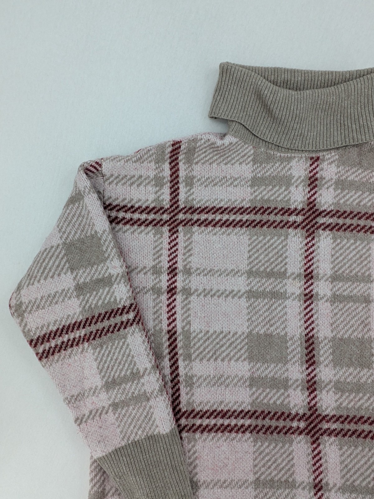 Tchibo Essentials Damen Rollkragenpullover Gr 44/46 Rosa Grau Kariert Strick image 2